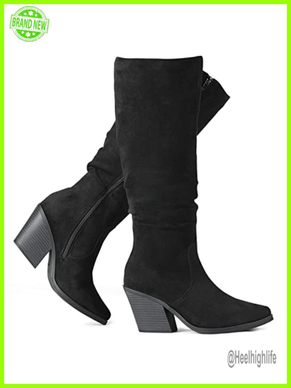Faux Suede Slouch Knee High Boots Chunky Cuban Heel Tall Boots